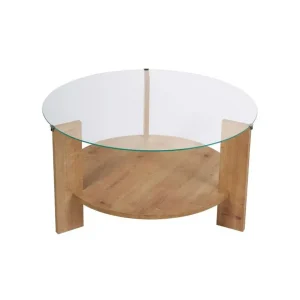 Soffbord Clara 75 cm med Glasskiva Safir Ek / Transparent - Möbler Begränsat erbjudande