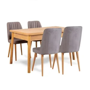 Snabb frakt Ergene Matgrupp 120 cm Rektangulär Natur/Grå - Möbler