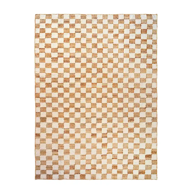 I lager Handvävd Ullmatta Check 200x300 cm Off-White