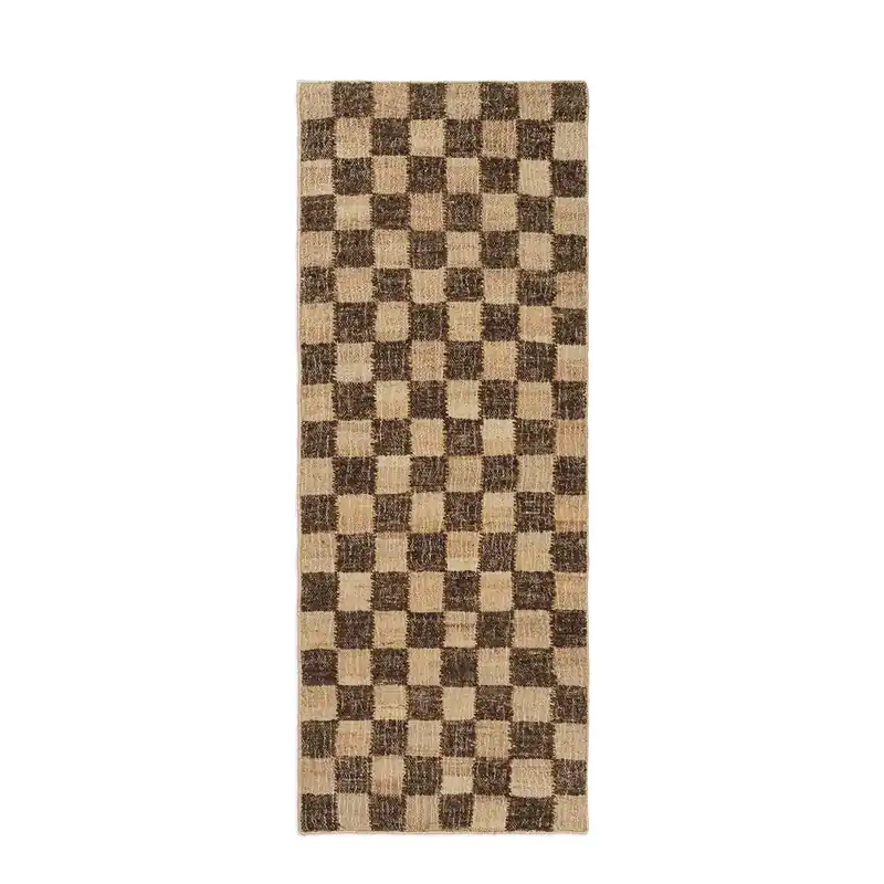 Handvävd Ullmatta Check 70x180 cm Coffee Trygg betalning