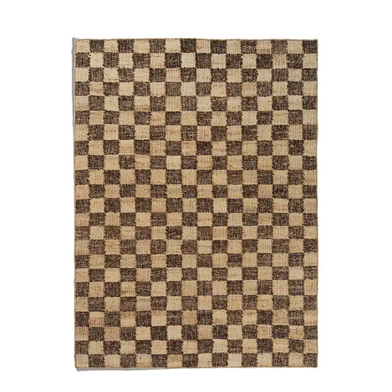 Handvävd Ullmatta Check 140x200 cm Coffee Extra rabatt