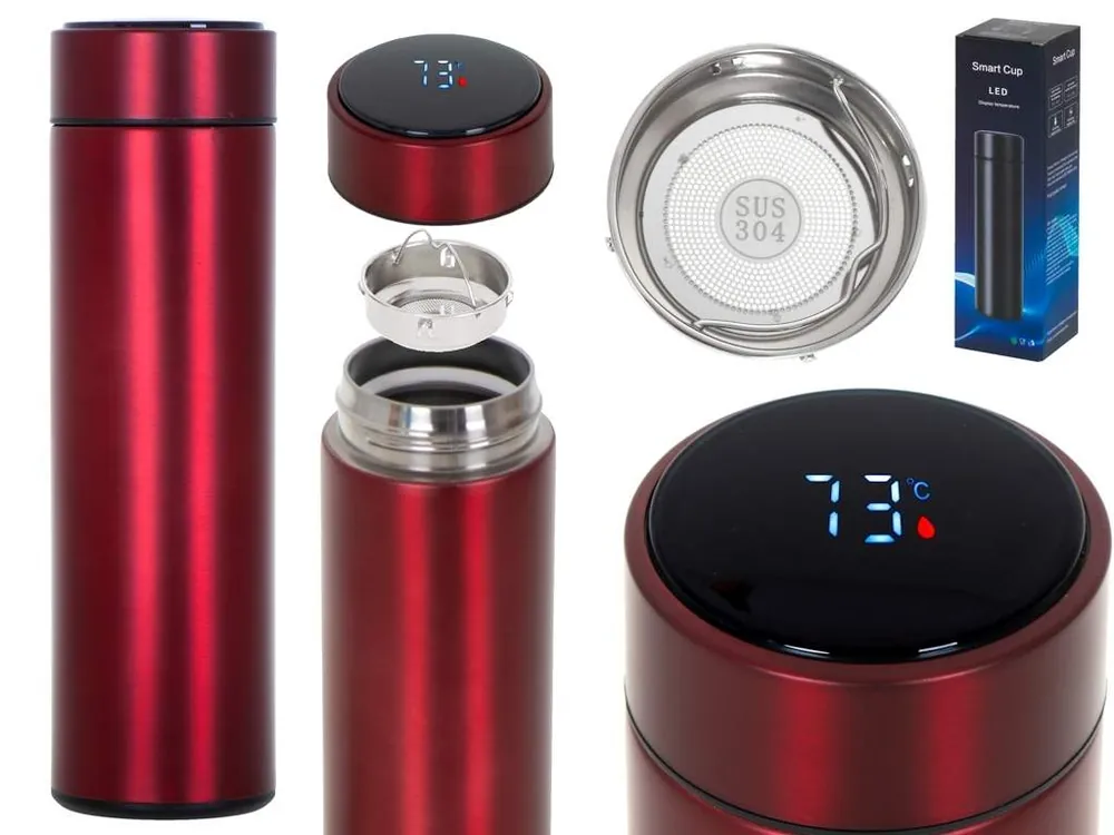 Vinröd termomugg 500ml med LED-display Begränsad tid