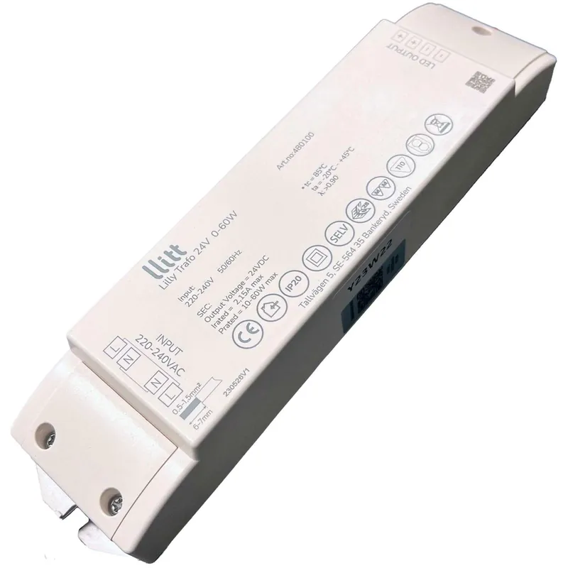 Köp online Lilly Driver Transformator för LED-strip 24V 0-60W IP20