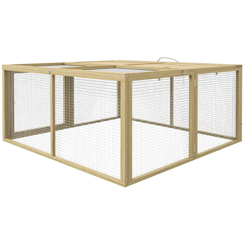Vikbar Trähage för Smådjur med Öppet Tak 120x120x57cm Begränsad tid