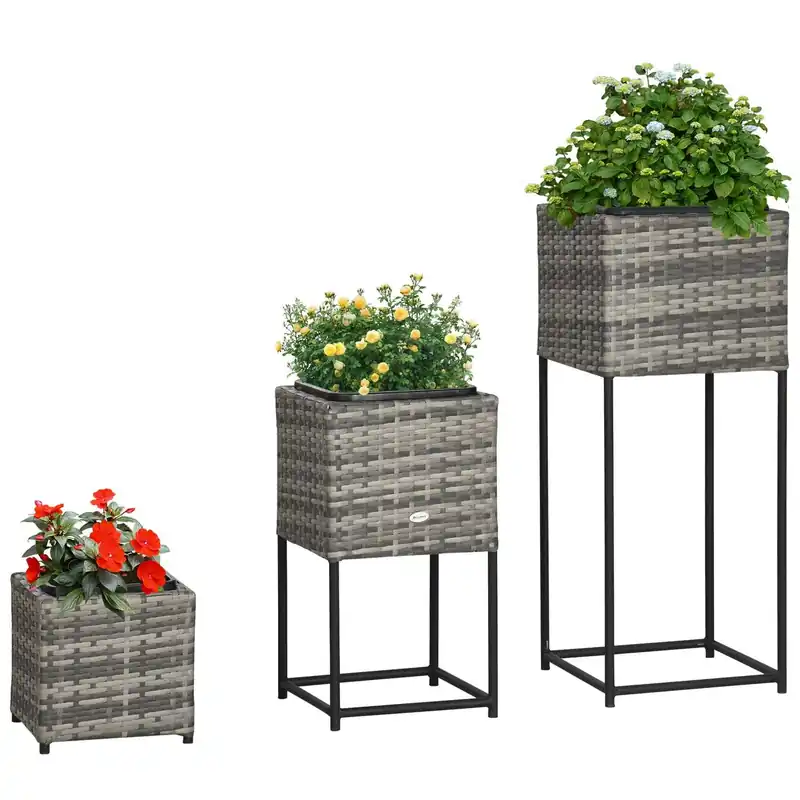 Nedsatt pris Grå Rotting Blomlåda med Stativ och Dränering