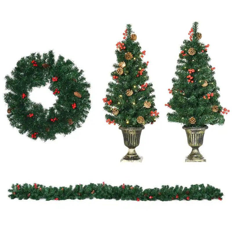 Juldekoration Set med LED: Granar, Krans & Girlang Lågt pris