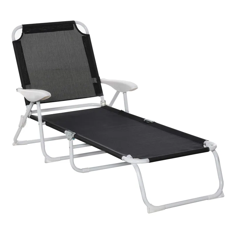 Fynd Hopfällbar Solstol 4-Lager Mesh Svart 186x66x80 cm