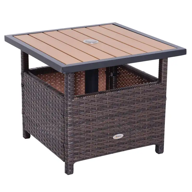 Begränsat antal Brunt Polyrattan Sidobord med Parasollställ