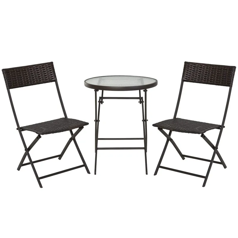 Balkongset i Brun Polyrattan, 3-Delad, Hopfällbar Populär